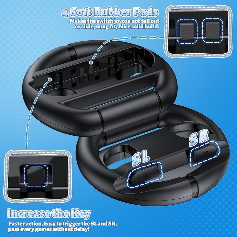 FASTSNAIL [Switch 1/2 Compatible] Steering Wheels for Nintendo Switch 2/1/OLED for Joy-Con 2, Racing Wheels for Mario Kart World/8 Deluxe Gaming, Universal Joypad Wheels 2 Pack (Black,Black) - Image 5